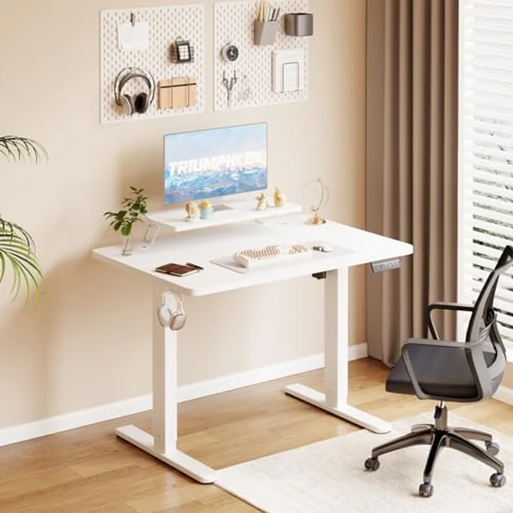 TRIUMPHKEY Höhenverstellbarer Schreibtisch mit Monitorständer 120x60 cm, Elektrisch Steh-Sitz Tisch, Computer-Schreibtisch, Standing Height Adjustable Desk,Weiß – Bild 3