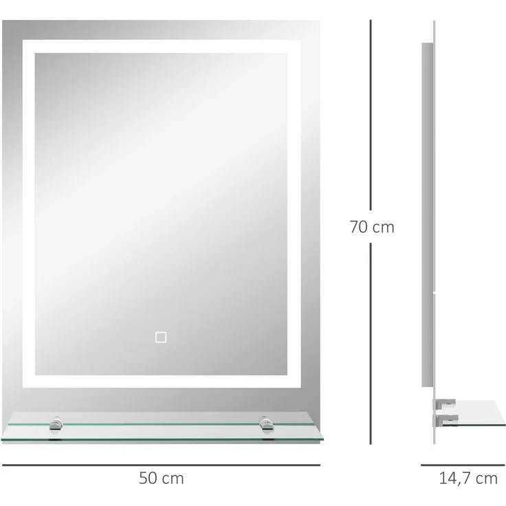 MELAYR, Badezimmerspiegel mit LED-Beleuchtung, 3 Lichtfarben, Antibeschlag-Funktion, 70 x 50 x 2.7 cm, Transparent – Bild 5