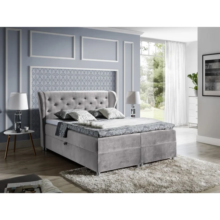 Boxspringbett ARIANNA 180x200 cm Stoff Silbergrau – Bild 1