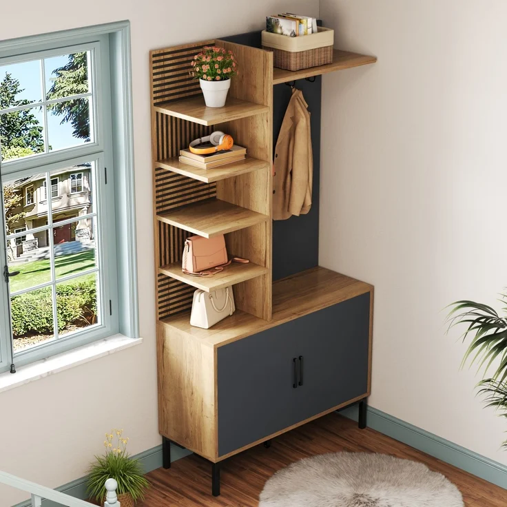 DESVIAE Garderobenschrank-Set Natur aus Spanplatte – 100x190,05x40 cm – Haken, verstellbare Ablage – Bild 5