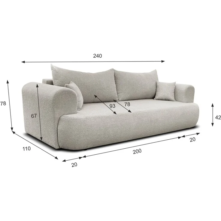Sofa Schlafsofa 3-Sitzer ANIKE Stoff Now or Never Schwarz – Bild 4