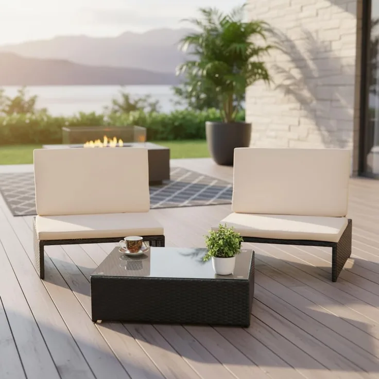 Lounge Sitzgarnitur Gartenset Gartenmöbel GartenSitzgruppe 2 Sessel Tisch Rattan