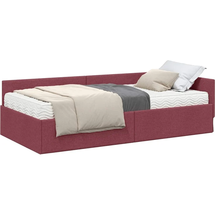 vidaXL Eckbettgestell mit Matratze 2 stk. Weinrot 90 x 200 cm Stoff 3393600 – Bild 2