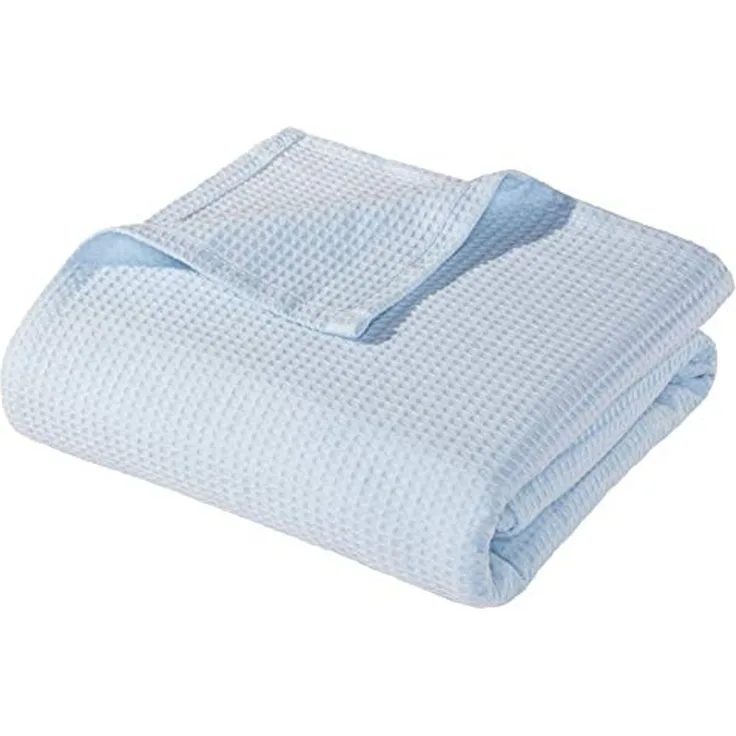 WOHNWOHL® Babydecke Waffelpiqué aus 100% Baumwolle I 70x110 cm I Erstlingsdecke, Farbe:Hellblau