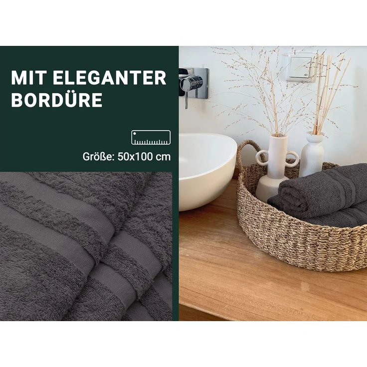 ZOLLNER 10er Set Handtücher, 50x100 cm, 100% Baumwolle, graphit – Bild 5