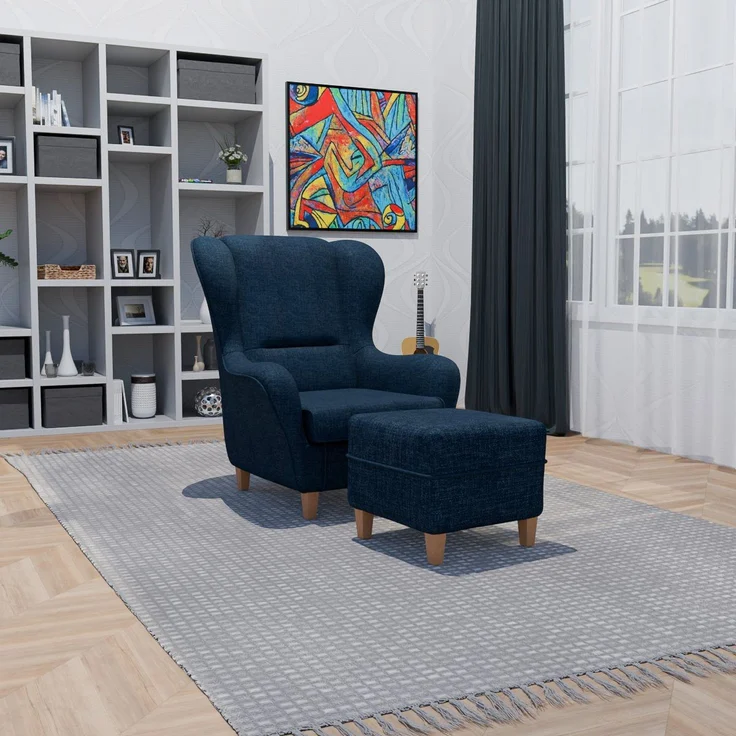 Supellex Sofia Ohrensessel mit Hocker | Design Vienna Blau – Bild 2