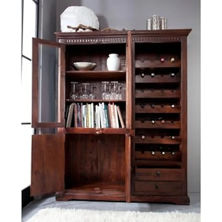 Weinschrank Akazie 144x47x180 nougat lackiert OXFORD #519 – Bild 2