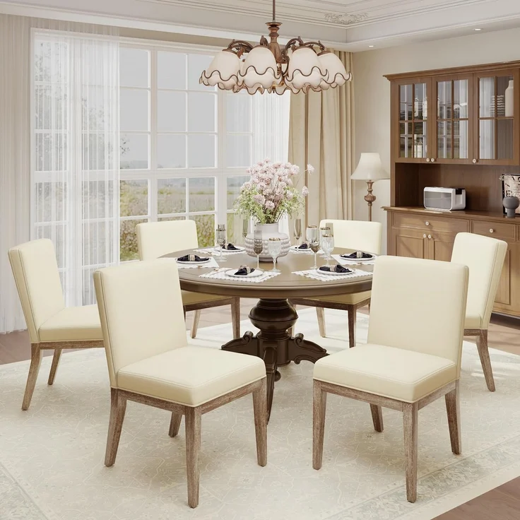 COLAMY Esszimmerstühle 6er Set, Moderne Esszimmerstühle mit Stoffbezug, Küchenstühle im Landhausstil für Restaurant und Wohnzimmer, Beige – Bild 1