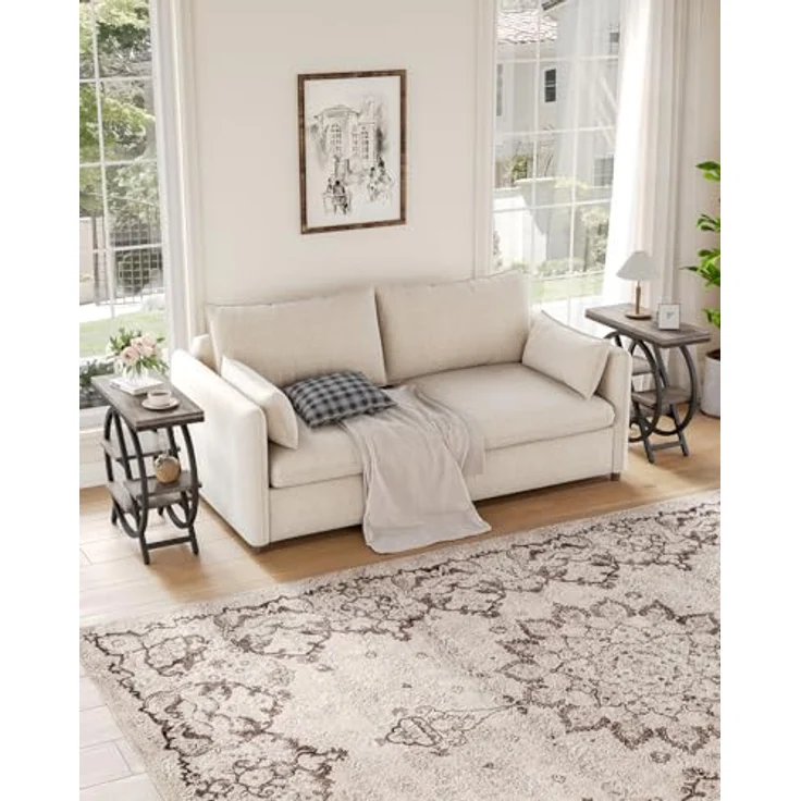 Beistelltisch, schmaler Beistelltisch mit 4 Ebenen großem Stauraum, moderner Nachttisch für Wohnzimmer, Homeoffice, Schlafzimmer, 2er Set, Grau – Bild 2