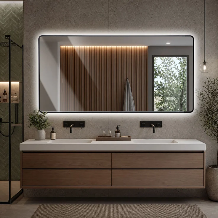 Badezimmerspiegel 3 x 120 x 60 cm, silberfarben, mit dimmbarem LED-Licht und Antibeschlag – Bild 1