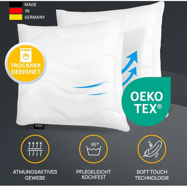 LILENO HOME Kissen 60x60 (1er Set) – 95 °C waschbar, Oeko-Tex & Made in DE – Allergiker Kopfkissen 60x60 anpassbar für himmlischen Schlaf – Haut schmeichelndes & geruchsfreies Pillow – Bild 2