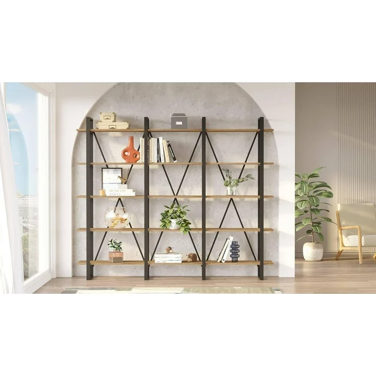 Dmora Bücherregal Albayt, Büroregal, Bücherregal, Bibliothek, 220 x 34 x 180 cm, Eiche – Bild 5
