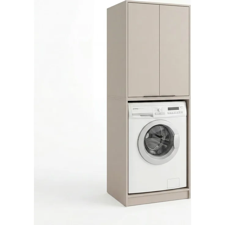 FACKELMANN Waschturm Set 2-teilig 65 cm breit, Grau, Trockner-/Waschmaschinenschrank, mit verstellbaren Füßen + Aufsatzschrank