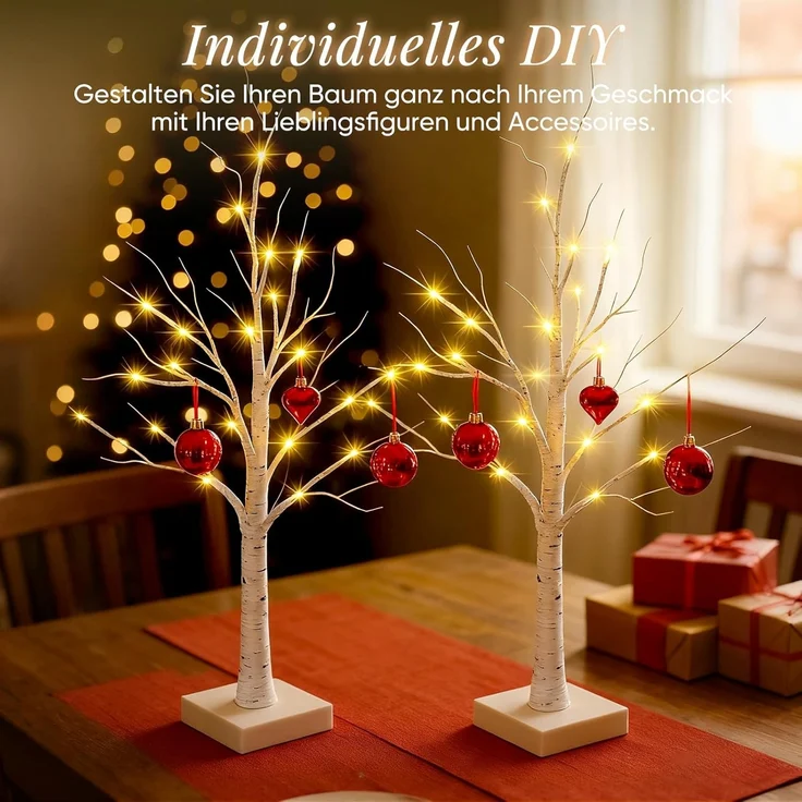 Salcar LED-Lichterkette LED Baum Lichter Warmweiß Weihnachten LED Birkenbaum, 2PCS 60cm LED Lichterbaum Innen mit 24 LEDs Licht – Bild 5