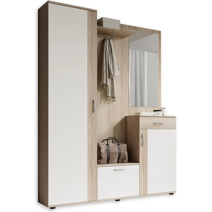 Garderobe PATENT Spiegel Sonoma Eiche und weiß 3-teilig – Bild 1