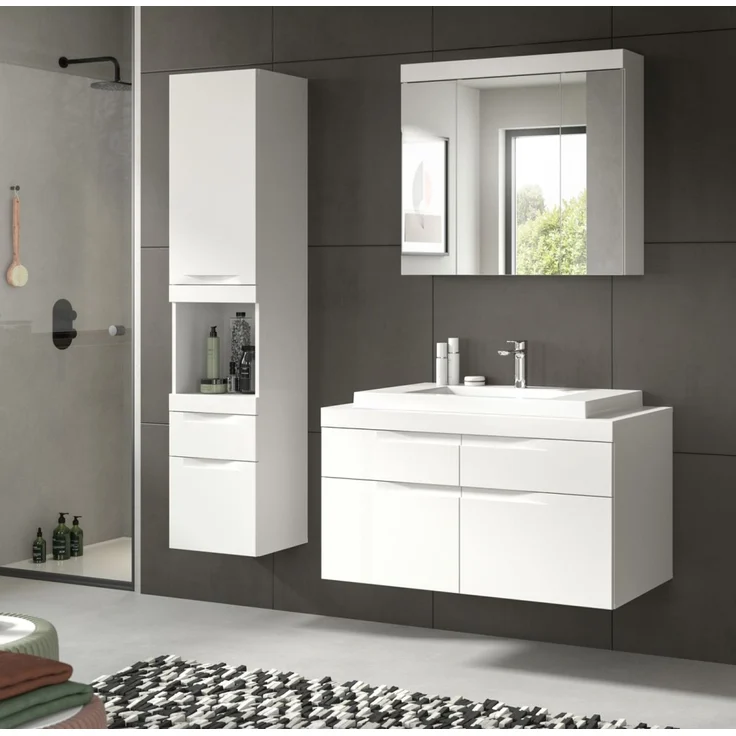 Badezimmer Hochschrank hängend Gusto in weiß matt 38x166 cm – Bild 6