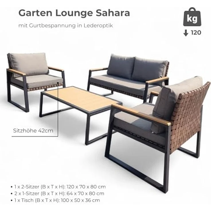 Gartenmöbel Lounge Outdoor Lounge Sitzgruppe Set 4tlg Balkon Lounge Taupe Sahara – Bild 3