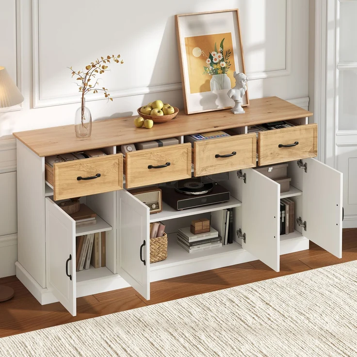 Sideboard B 160 x T 40 x H 78 cm aus MDF mit 4 Schubladen und höhenverstellbaren Einlegeböden – Bild 2