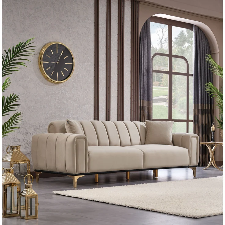 Sitzgruppe/Sofa Set - Wohnzimmergarnitur "Evora" 3+3+1-Beige – Bild 3