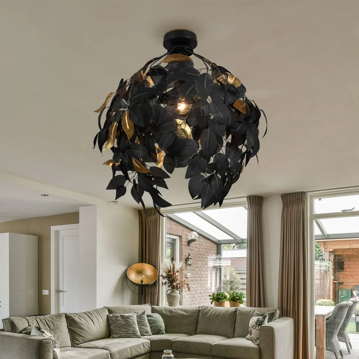 RGB LED Deckenleuchte, Blattdesign, schwarz, gold, H 58 cm – Bild 6