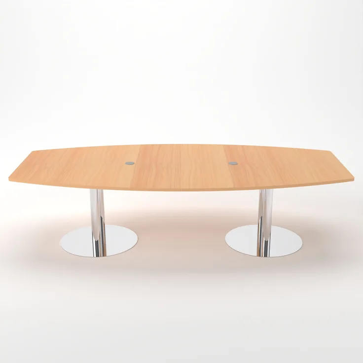 Rheinland Möbel Konferenztisch KONTI 280x130 cm – ovaler Besprechungstisch in Buche mit verchromten Säulenfüßen & 2 Kabelauslässen, erweiterbarer Meetingtisch für 8–10 Personen, moderner XXL-Tisch fürs Büro