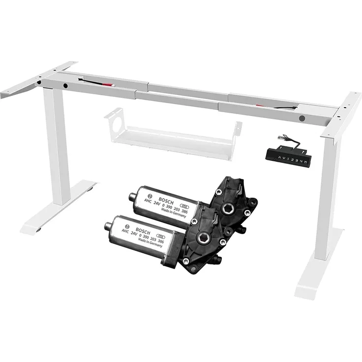 FANZTOOL höhenverstellbarer Schreibtisch-Gestell mit 2 x Bosch Motoren elektrisch stufenlos in Weiß, Arbeitstisch Tischbeine mit Memory-Funktion, USB Steckdose, Kabelwanne