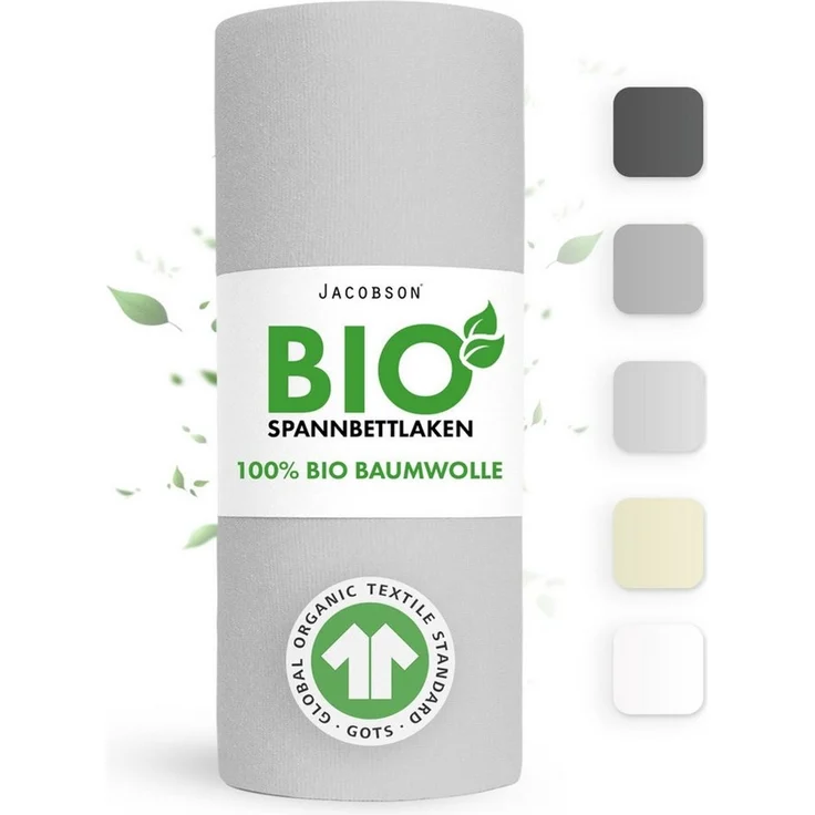 Jacobson Spannbettlaken BIO, Jersey Spannbetttuch, Bettlaken 160 g/m², 100% BIO-Baumwolle, Gummizug: rundum, GOTS zertifiziert – Bild 1