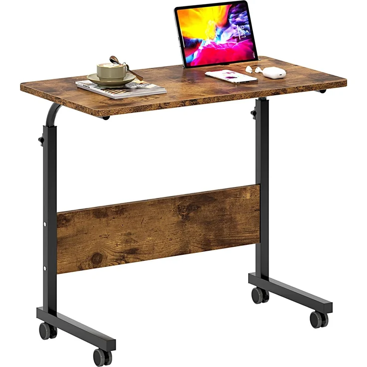 SogesHome Computertisch Beistelltisch Laptoptisch 80x40 cm höhenverstellbar PC-Tisch Betttisch Kleiner Schreibtisch auf Rollen Desktop mit Nut