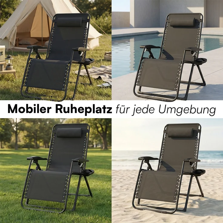 STEELSØN 'Lysira' Liegestuhl, klappbar & wetterfest, schwarz, Sonnenliege mit extra dicker Polsterauflage, verstellbarer Gartenstuhl, bis 200 kg belastbar – Bild 8