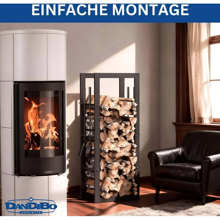 DanDiBo Kaminholzregal Innen Metall mit Besteck 96601 Brennholzregal Holzaufbewahrung Kaminholzständer Feuerholzregal – Bild 8