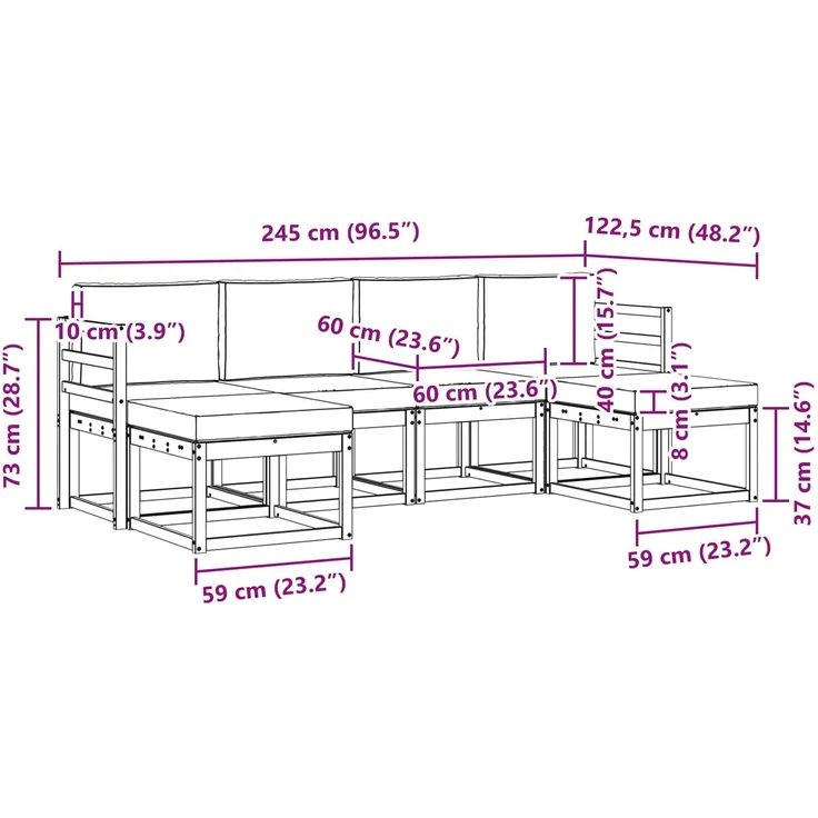 vidaXL Outdoor-Sofagarnitur 6 stk. 6-Sitzer Weiß und Anthrazit 3388001 – Bild 8