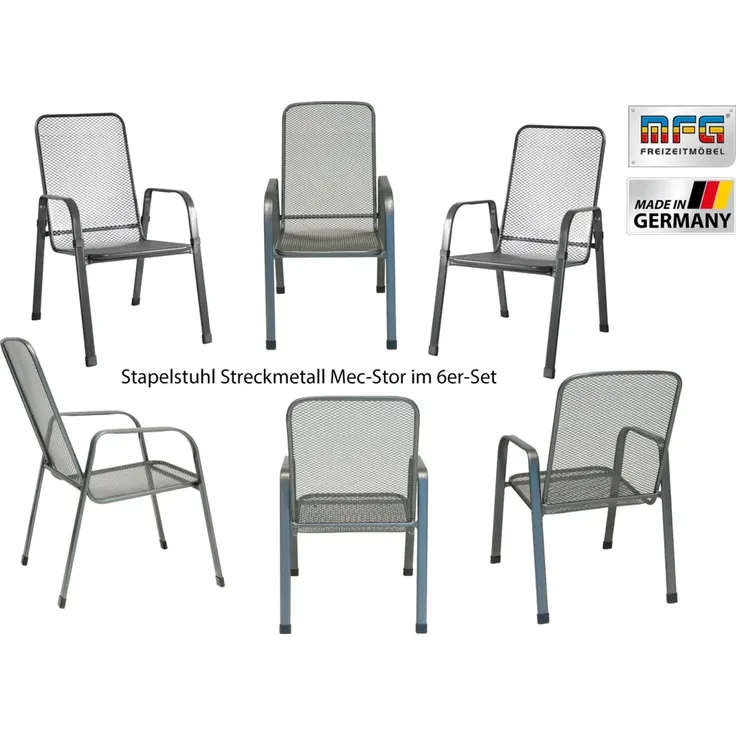 MFG 'Mec-Stor' Streckmetall-Stapelstuhl 6-er Set, Metall anthrazit, 96 x 73 x 57 cm