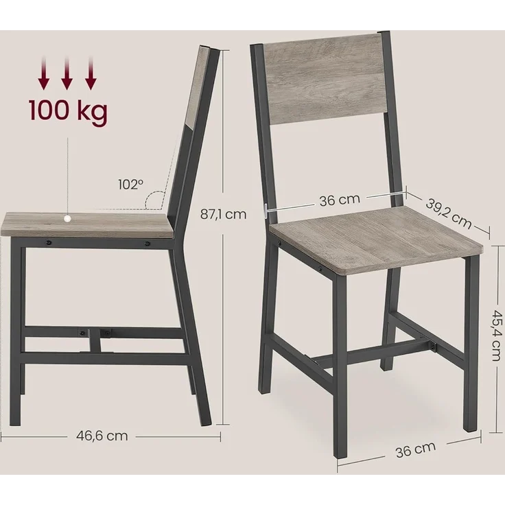 Vasagle Esszimmerstühle, Küchenstühle, 2er Set, Metallrahmen, für Esszimmer, Wohnzimmer, Küche, greige meliert-mattgrau – Bild 3