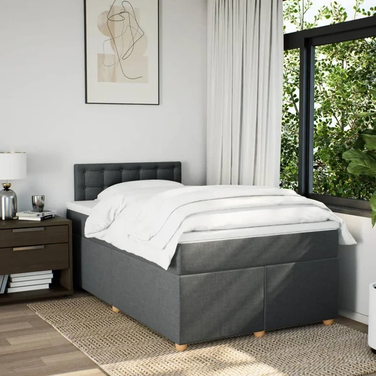 vidaXL Boxspringbett mit Matratze Dunkelgrau 120x200 cm Stoff 3288962 – Bild 4
