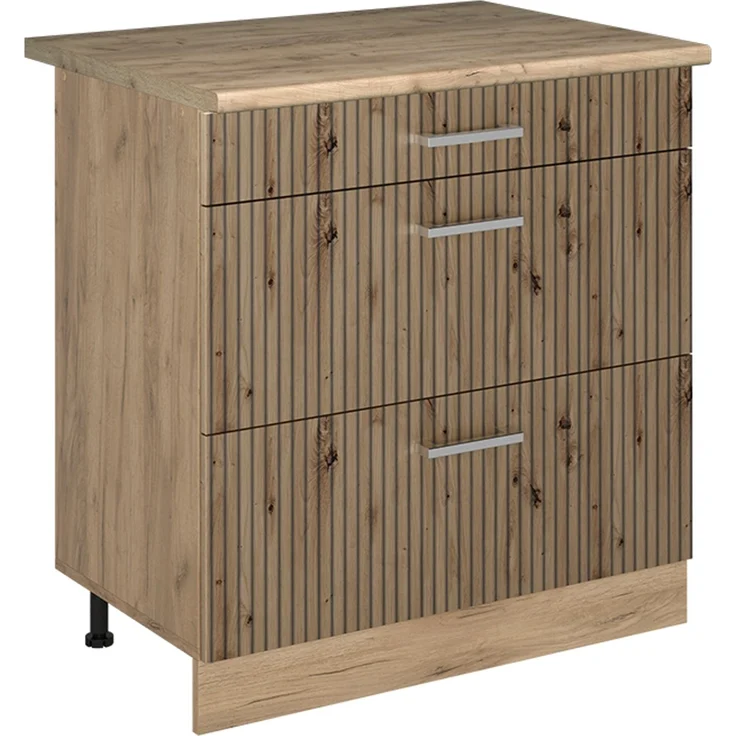 Küchenunterschrank R-Line Artisan-Eiche/Goldkraft Eiche 80 cm mit 3 Schubladen Arbeitsplatte Goldkraft Eiche Vicco – Bild 1