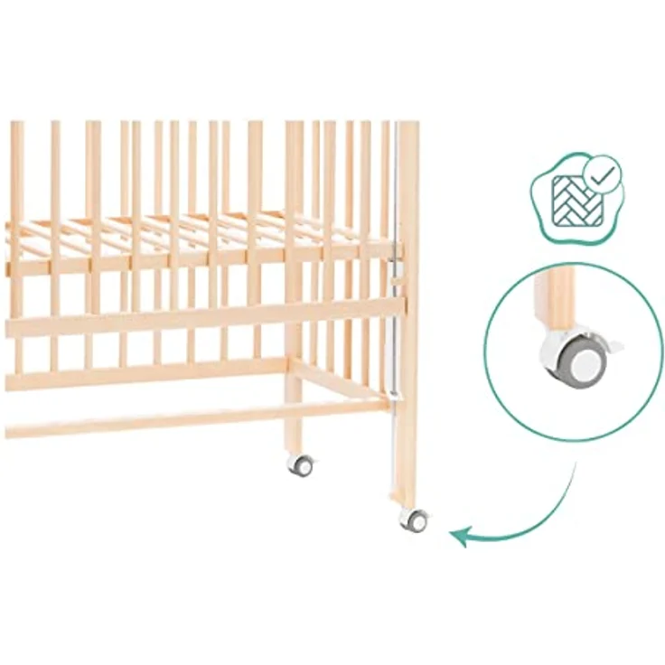 Fillikid 2in1 Beistellbett Nino, Höhenverstellbar von 48 bis 60 cm, aus Buchen-Massivholz, Natur – Bild 5