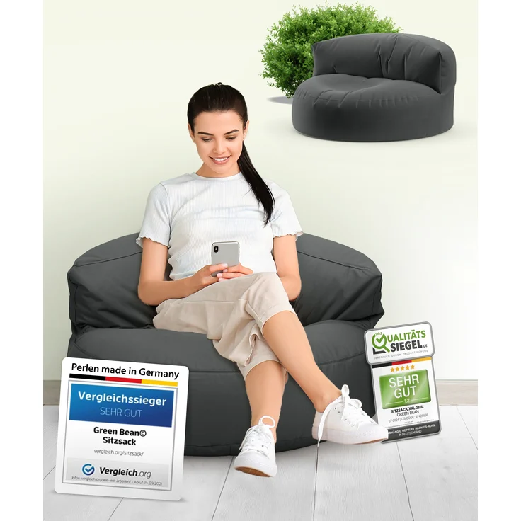 Green Bean® Sitzsack ergonomische Rückenlehne, waschbarer Bezug, mit Füllmaterial dunkelgrau, 90x50 cm – Bild 10
