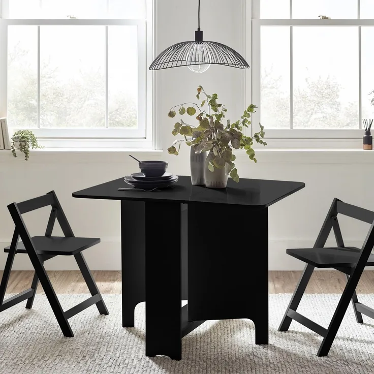 Julian Bowen Gatan Kleiner Klapptisch mit 2 Stühlen, Schwarz, Holz, 70 x 80 x 100