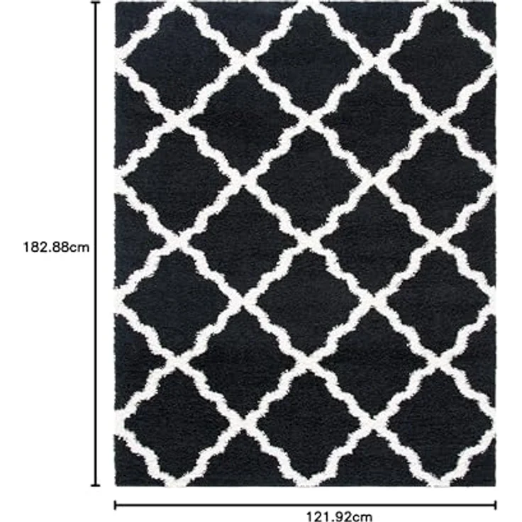 SAFAVIEH Zottelig Teppich für Wohnzimmer, Esszimmer, Schlafzimmer - Dallas Shag Collection, Hoher Flor, Schwarz und Elfenbein, 122 X 183 cm – Bild 2