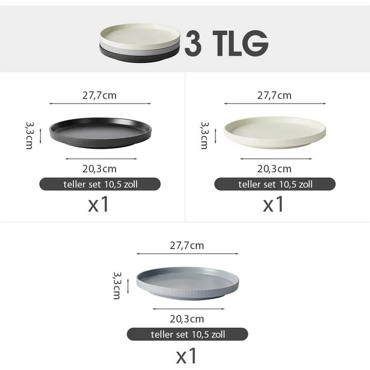 JIWOO Teller 4er Ø27,7cm, Speiseteller Steakteller Dessertteller Brotteller Plate, (3 St), Keramik Hochwertiges Tellerset Bunt Mikrowellen spülmaschinenfest – Bild 1