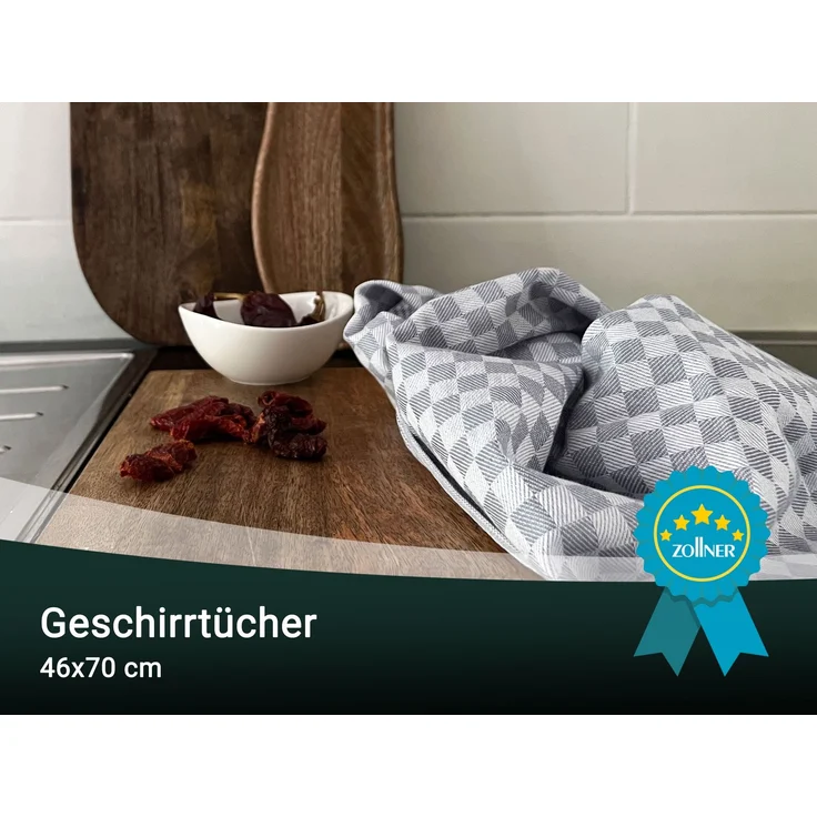 ZOLLNER 5er Set Geschirrtücher, 100% Baumwolle, 46x70 cm, saugstark, anthrazit kariert – Bild 6