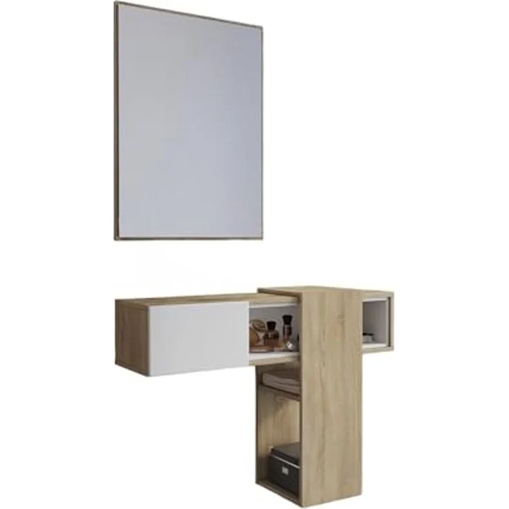 Dmora - Eingangsmöbel Baffin, Moderner Eingang, Wandgarderobe, Multifunktions-Aufbewahrungskonsole, 100x31h75 cm, Eiche und Weiß – Bild 2