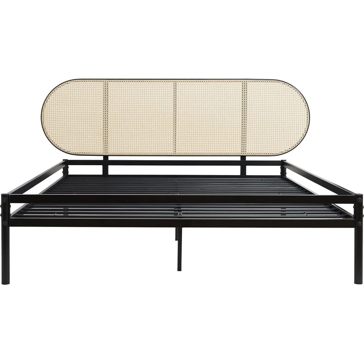 Metallbett Linköping mit ovalem Kopfteil 160x200 cm Schwarz/Rattanoptik [en. casa] – Bild 5