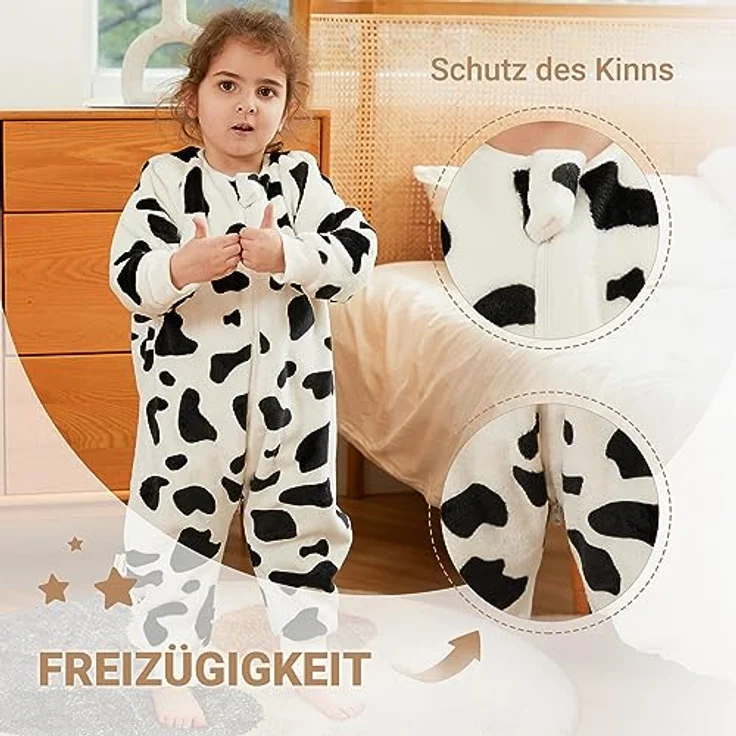 XQ&XG Baby Schlafsack mit Füßen 2.0 Tog,Kinderschlafsack mit langen Ärmeln,Schlafsack Kinder mit Beinen für mädchen und Junge,Kuh,130 – Bild 7