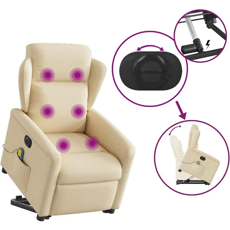vidaXL Elektrischer Massagesessel mit Aufstehhilfe Creme Stoff 3303172 – Bild 7