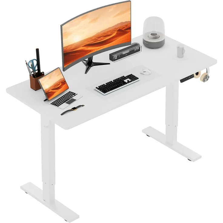 HOMAVO höhenverstellbarer Schreibtisch 60×110 cm, mit Memory- und Anti-Kollisionsfunktion, Höhe 70–117 cm, Weiß