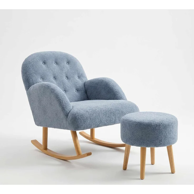 Hanah Home Elegantes Ohrensessel- und Pouf-Set (2-teilig), Grau, 100% Wellssoft-Stoff, Beine aus 100% Esche | Perfekt für Moderne Wohnzimmer und gemütliche Räume – Bild 1