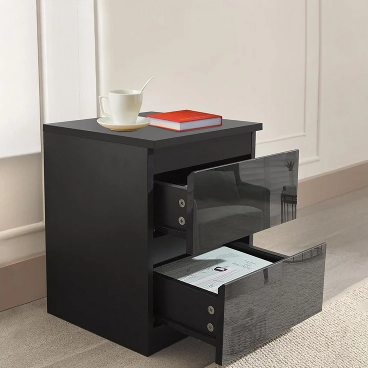 HTI-Living Nachtschrank Nachtschrank Kenji Hochglanz Schwarz (Stück, 1-St, 1 Nachtschrank) Nachtkommode 2 Schubladen – Bild 3