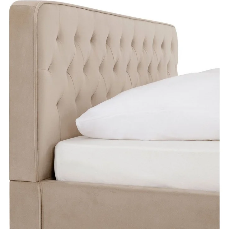 CARO-Möbel Polsterbett GLAMOUR, Bett GLAMOUR gepolstert mit Steppmuster aus Samtstoff beige – Bild 3