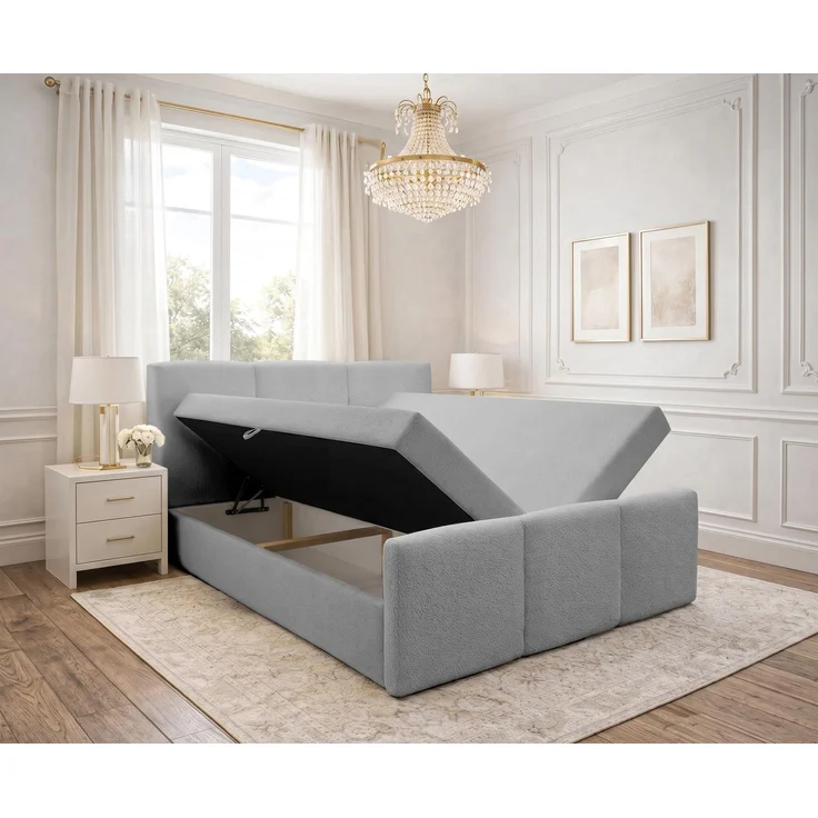 AX LIVING Boxspringbett Hellgrau Ankarra 140x200 cm Bett mit Stauraum – Bild 3